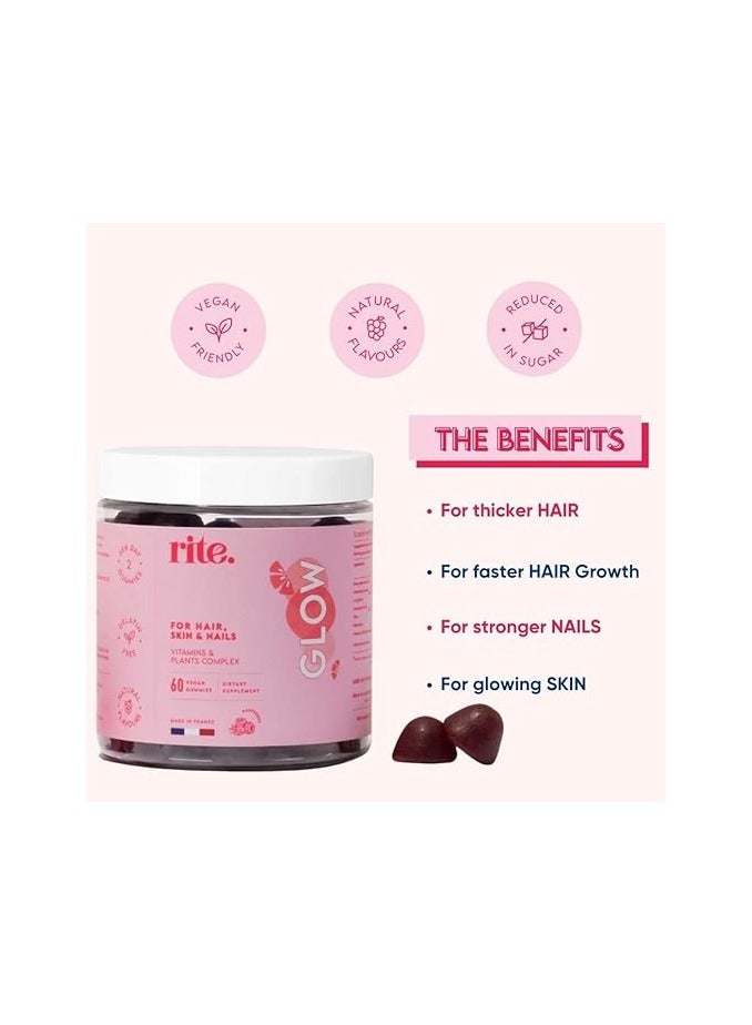 رايت جلو هير للبشرة والأظافر علكات فيتامين نباتية | 2000% بيوتين DV مع الزنك والسيلينيوم والنباتات الفعالة | نمو الشعر وأظافر أقوى وبشرة صحية | 60 علكة نباتية | التوت الطبيعي اللذيذ - Image 3